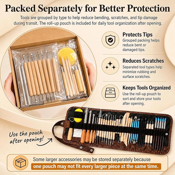 47PCS Pottery Tools Kit, Clay Sculpting and Ceramic Carving Tools for Polymer Clay Modeling, Shaping, Trimming and and DIY Art Projects, for Beginners and Artists