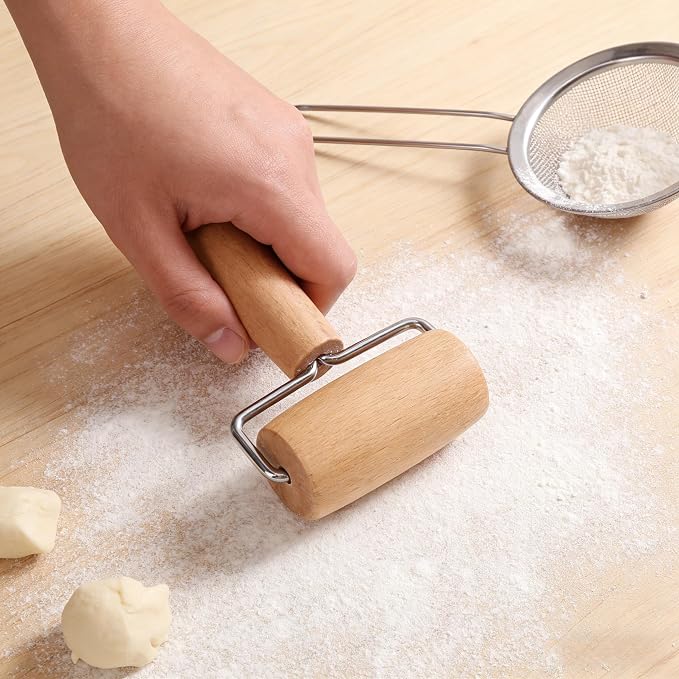 Small Rolling Pin, Wooden Dough Roller, Non-Stick Pizza Roller, T Type Rolling Pins for Kitchen Baking, Pizza Dough Press (2.8 * 5.1 inch)