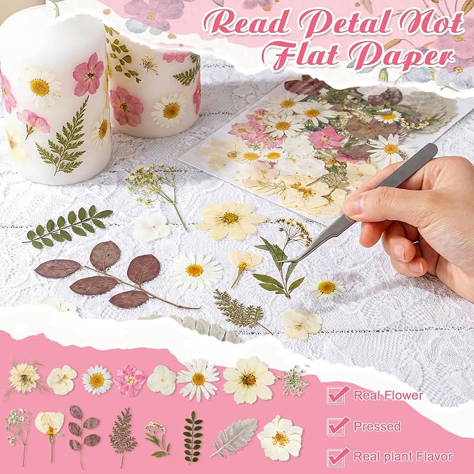 96 Pcs Natural Dried Pressed Flowers for Cake Topper Decorating Cupcake Toppers Cocktails Resin Jewelry Candle Soap Making DIY Art Crafts