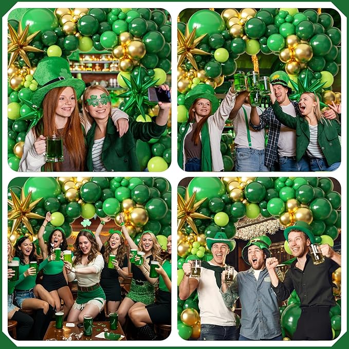 St Patricks Day balloons Arch Kit Decorations, Green and Gold Balloons Arch Kit with Stars, Emerald Green Dark Green Pastel Green Balloons for Birthday Party 2026 Graduation Party Decorations