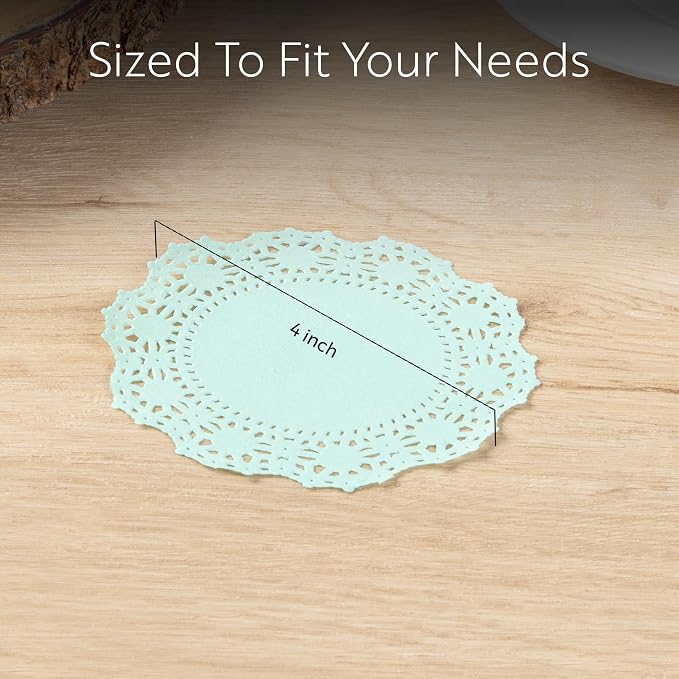 Pastry Tek 4 x 4 Inch Paper Lace Doilies, 4000 Disposable Table Doilies - Elegant Lace Finish, Long Lasting, Teal Paper Doily, for Pastries, Cupcakes, Desserts - Restaurantware