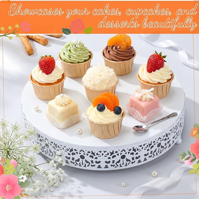 Wenqik 3 Pcs 16'' 14'' 12'' Metal White Cake Stand Round Cake Stands for Dessert Table Cookies Fruit Serving Tray Cupcake Dessert Pastry Riser for Wedding Birthday Party and Events(Elegant Style)