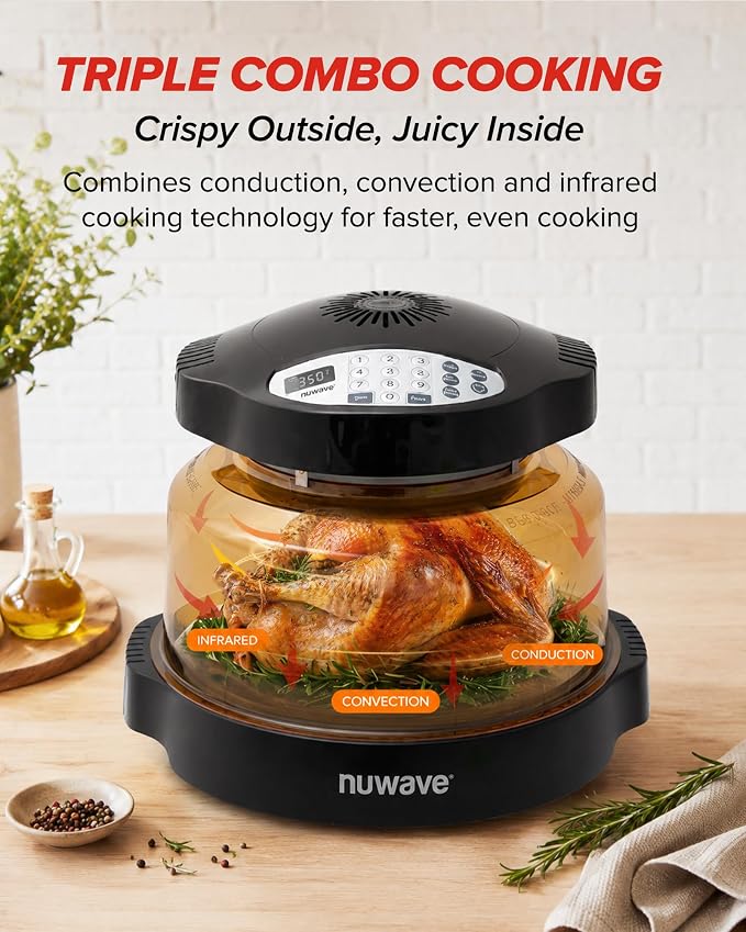 Nuwave Pro Plus 2 Countertop Infrared Oven with Stainless Steel Extender Ring, Triple Combo Cooking Power, Adjustable Temperature Control, Large Capacity Roaster, Air Fryer & Convection Oven, 20670V01