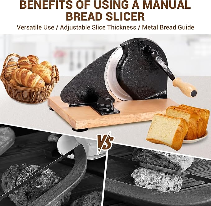 Manual Bread Slicer for Homemade Sourdough Bread - Adjustable Thickness & Evenly Slicing, Hand Crank Bread Slicer for Buns, Bagels Etc,Sharp Stainless Steel Blade