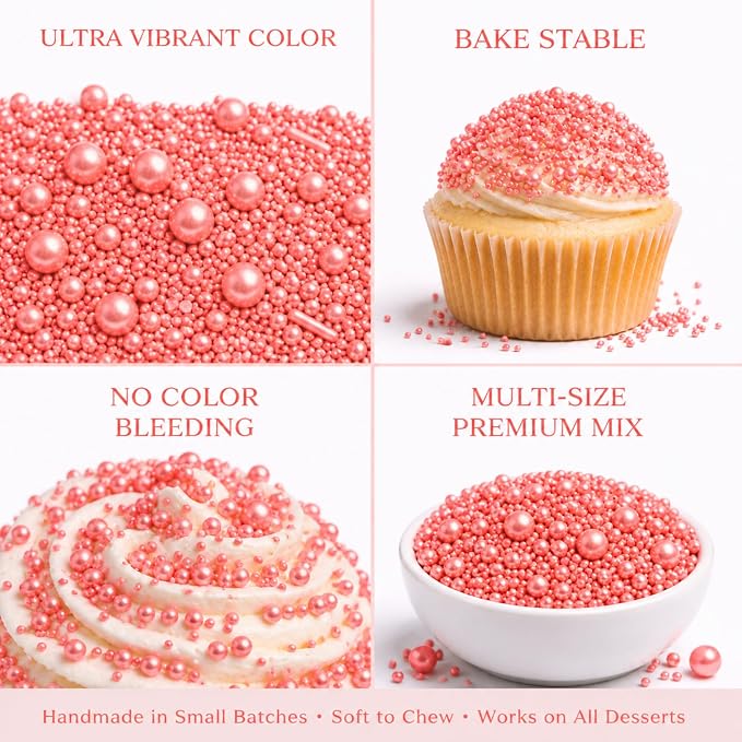 Confect Mix Rose Pink Pearls & Jimmies Sprinkle | Baby Shower & Birthday Sprinkle | Edible Sprinkles for Cakes & Cupcakes Decoration - Vegan, Gluten-Free, Nut-Free, Soy-Free, Dairy-Free, Palm Oil-Free – 4.2 Oz