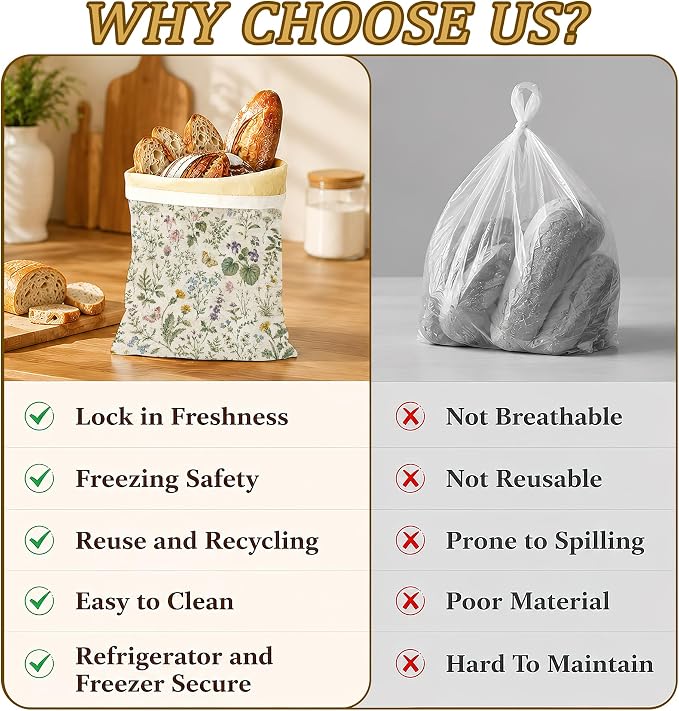 2 Pack Beeswax Butterfly Floral Bread Bags for Sourdough, Reusable Linen Meadow Botanical Bread Bag 17x13'' Food Storage Cloth Bag Freezer-Friendly & Freshness Preservation