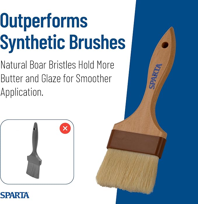 SPARTA Kitchen Basting Brush – 4037500 Basting Brush for Cooking Flat Boar Bristle Brush, Hardwood Handle for Kitchens, Restaurants, Catering, High Heat Food Prep, 3in, Pack of 12