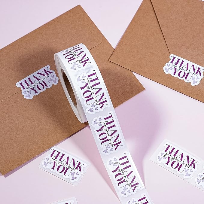 WRAPAHOLIC 1.8 x 1.1 Inch, 500 Total Business Stickers Roll - Purple Thank You for Your Order Text Design, Thank You Lables, Shipping Stickers for Party Decorations
