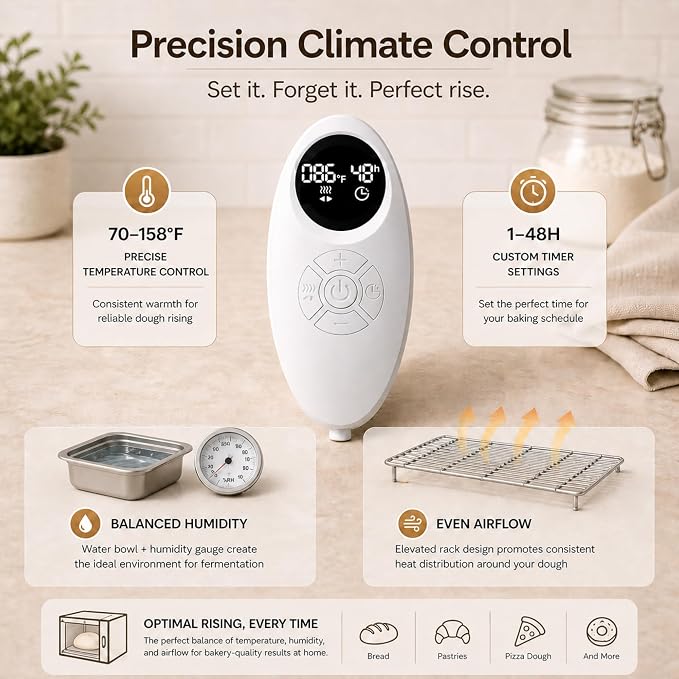 Bread Proofing Box - Folding Dough Proofer - Foldable Sourdough Warmer - 70-158°F Temp and 48H Timer Controller - Bread Making Kit with Dough Warming Box, Banneton Basket, Lame, Scraper, Metal Rack