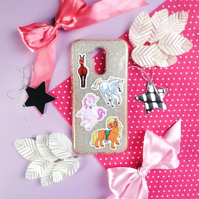 BulbaCraft 100Pcs Horse Stickers, Vinyl Horse Decals for Girls, Pony Party Supplies, Gifts for Women & Men