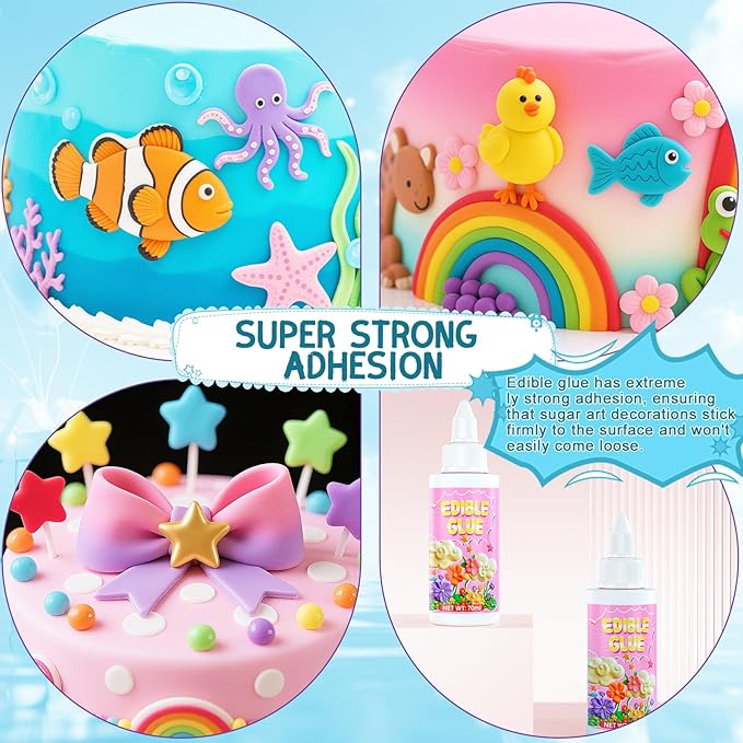 Edible Glue - 5 oz/140ml Super Adhesive Fondant Flowers Edible Adhesive for Cake Decorating, Food-Safe Fast Drying Edible Glue for Fondant, Icing, Sugar Sheets, Cookie, Gingerbread House Decorations