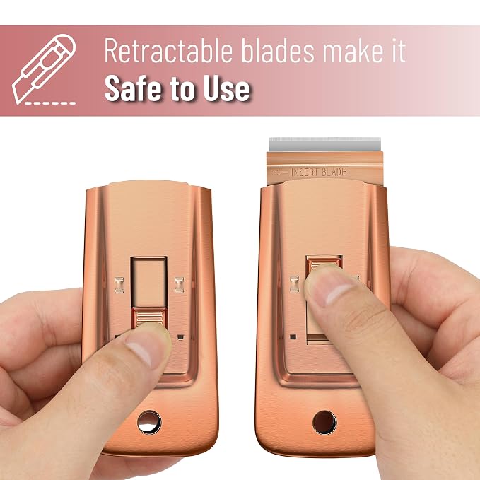 Bates- Metal Razor Blade Scraper Tool, 2 Pack, 30 Extra Blades, Rose Gold, Heavy-Duty Cleaning Razor Scraper Tool