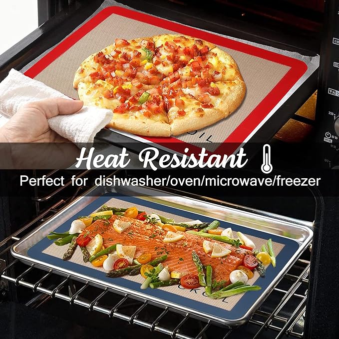 Silicone Baking Mat Large Baking Mat Set of 3, 2 Half Sheets 16.5" x 11.6" +1 Quarter Sheet,Reusable Non-Stick Food Safe Bakeware Liners for Cookies, Macarons, Bread Pastry Keep Oven Pans Clean