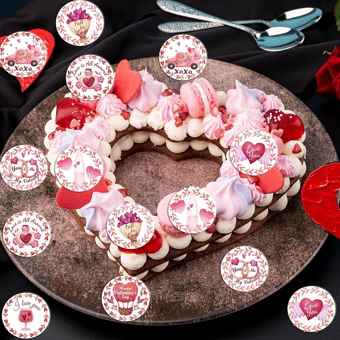 48PCS Edible Happy Valentine's Day Cupcake Toppers Wafer Paper I Love You Cupcake Picks Be My Valentine Cake Decor for Valentine's Day Theme Party Decor Supplies
