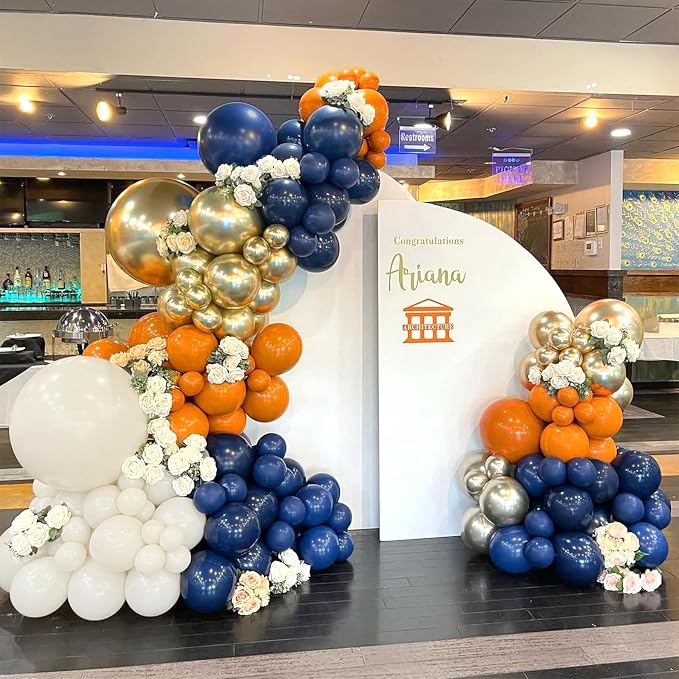 Blue and Orange Balloon Arch Kit 154pcs Orange Navy Blue White Gold and Confetti Balloons for Wedding Baby Shower Cartoon Theme Birthday Party Decorations