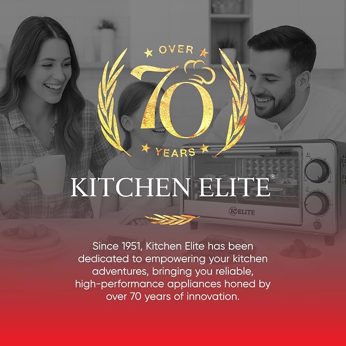 Kitchen Elite Toaster Oven, Compact Countertop Appliance with Bake Tray, Wire Rack, Adjustable Timer, and Temperature Control, Black
