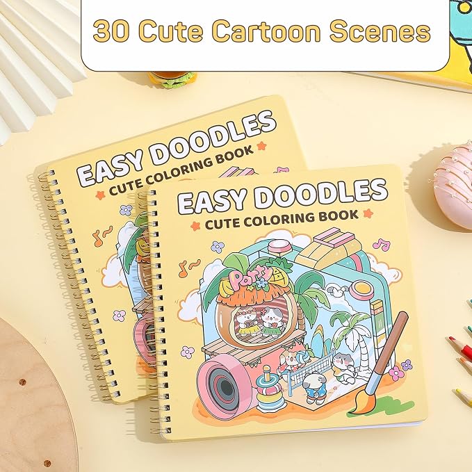 Adult Coloring Book, 30 Pages Cartoon Scene Coloring Books to Relax and Relieve Anxiety, Gift for Mother's Day, Birthdays, Christmas, Anniversaries