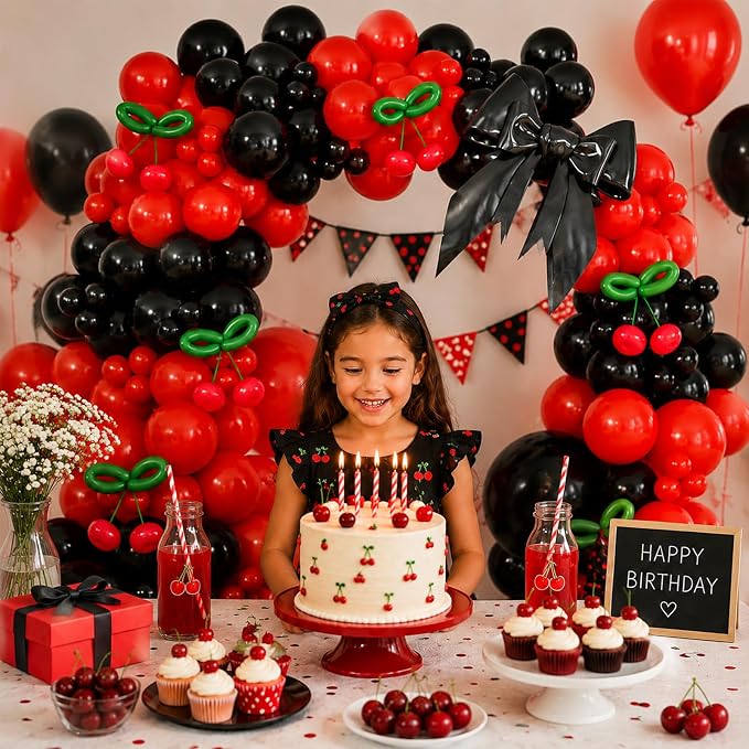 164Pcs Red and Black Balloon Arch Kit, Red Black Cherry Balloons for Women Birthday Girl Night Bachelorette Bridal Baby Shower Mother's Day Graduation Cherry Themed Party Decorations