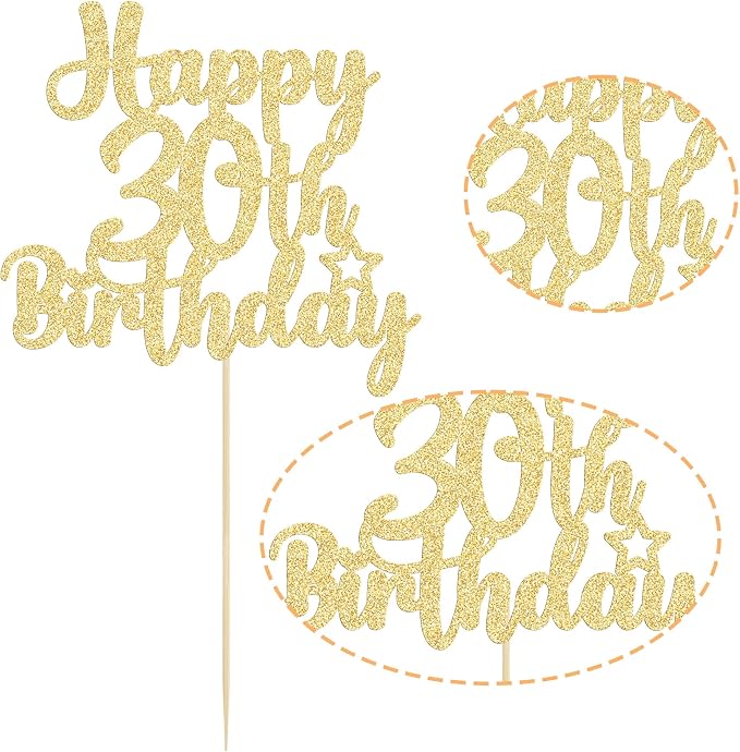 Gyufise 1Pc Happy 30th Birthday Cake Topper Glitter 30 & Fabulous 30th Birthday Cake Pick for Celebrating 30th Birthday Anniversary Party Cake Decorations Supplies Gold