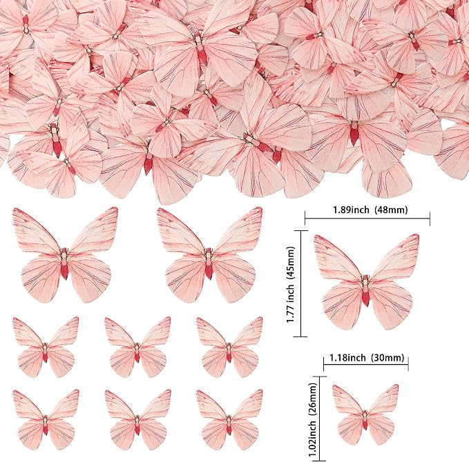 Gyufise 72Pcs Edible Butterfly Cupcake Toppers & Decorations for Butterfly Theme Baby Shower & Kids Birthday Party Cake Supplies - Pink