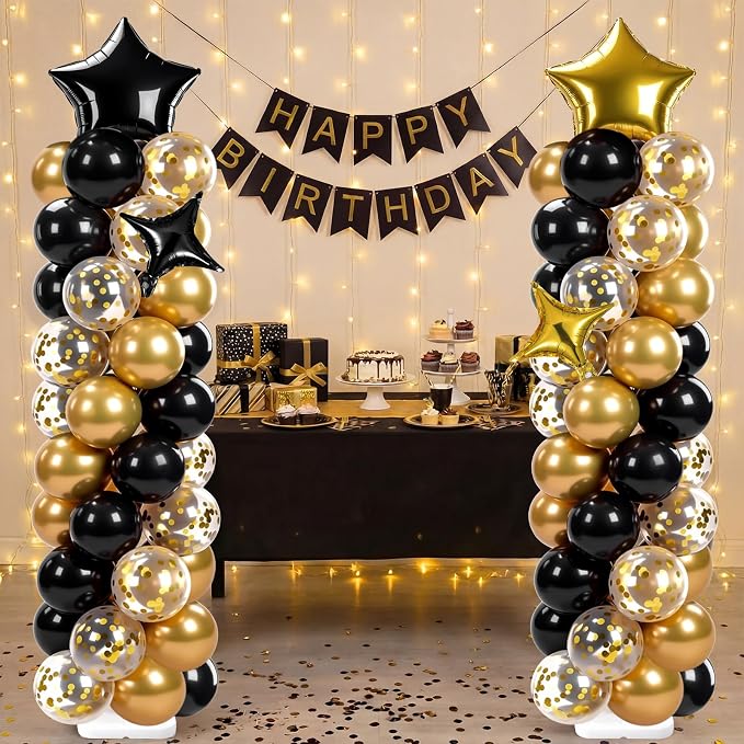 Skylety 2 Sets Black and Gold Balloon Column Stand Kit Adjustable Black Gold Balloon Stand with Bases for Birthday Wedding Anniversary Graduation Party Baby Shower Decorations Supplies