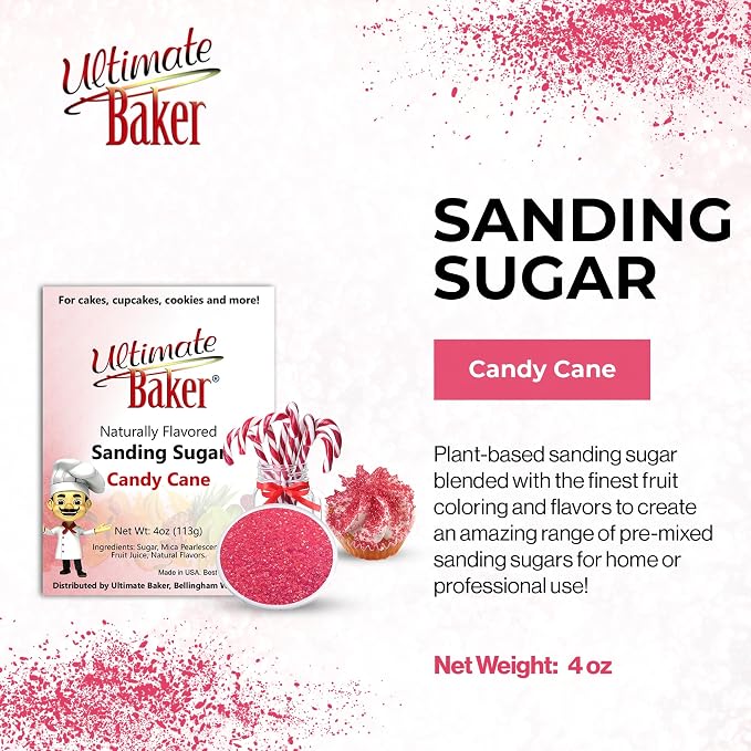 Ultimate Baker Flavored Sanding Sugar (1x4oz) - Burst of Flavor & Color for Cakes, Cookies & More, All-Natural, Perfect for Baking & Decorating or as a Flavored Coffee Sugar (Candy Cane)