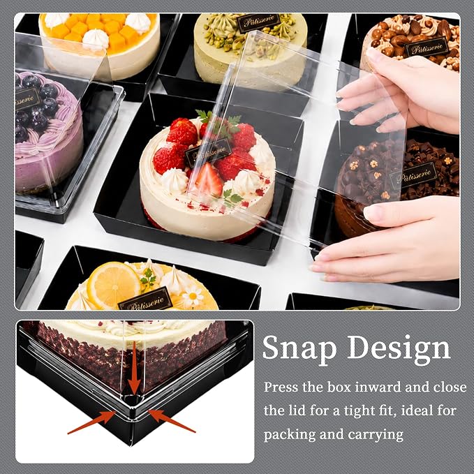 7 x 7 x 4 Inches Paper Cake Boxes with Clear Lids, 50 Pack Black Large Charcuterie Square Food Containers, Halloween Day Disposable Bakery Boxes for 4-6 Inch Bundt Cake, Pie, Dessert