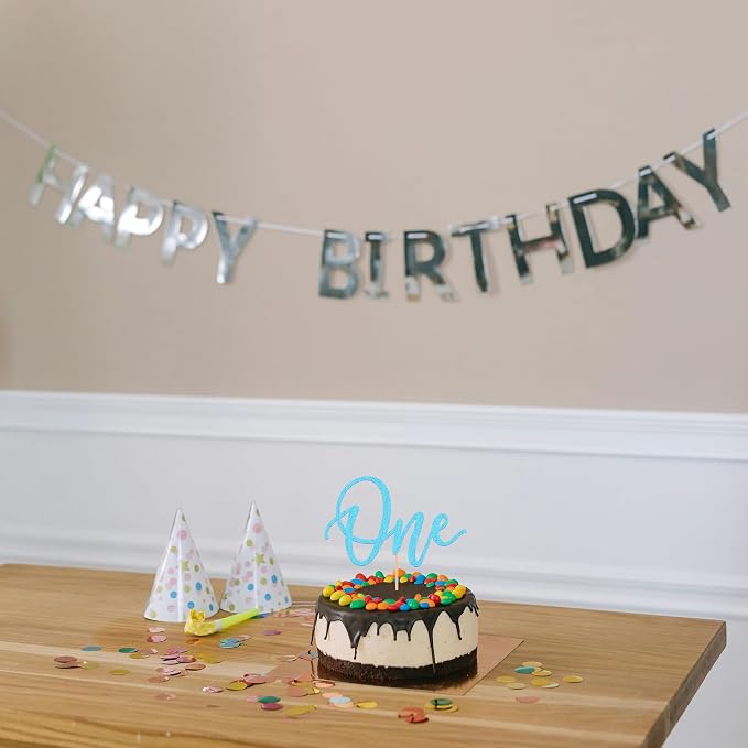 MYAMPED First Birthday Cake Topper - Glitter Light Blue One Sign 1st birthday Cake Decorating Supplies, Suitable for Baby Shower Favors, Gender Reveal, Birthday Party or Photo Booth Props (Light Blue)