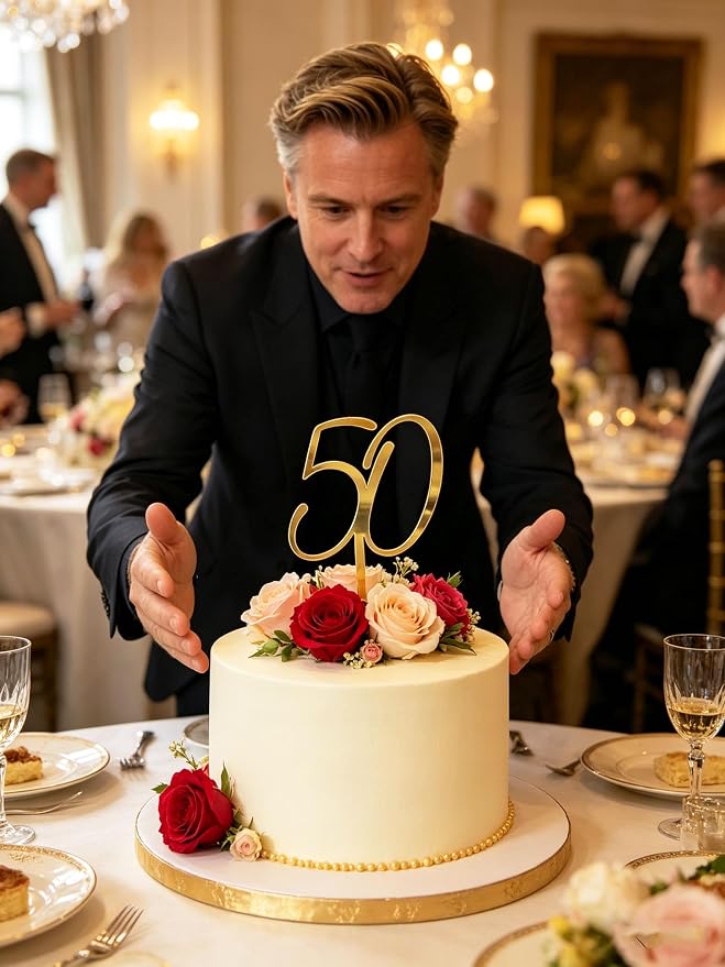 Happy 50th Birthday Cake Topper,Gold Number 50 Cake Decoration,50 Cake Topper,Fifty Cake Topper,50th Theme for Golden Wedding Birthday Anniversary Celebration Ideas Cake Decorating Supply, Acrylic