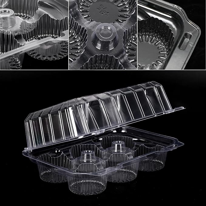 JarThenaAMCS 80 Pack Plastic Cupcake Containers 6-Compartment Clear Boxes Disposable Cupcake Tray Holders 6 Cavity Dessert Carriers with Deep Dome for Muffin Packaging