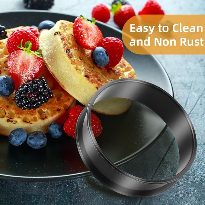 RICHSC-PAN Crumpet Rings, 10PCS Non-Stick English Muffin Rings 4 Inch For Baking, Stainless Steel Double Roll Upgrade Design, More Convenient to Take the Food of The Bakery Ring Mold.