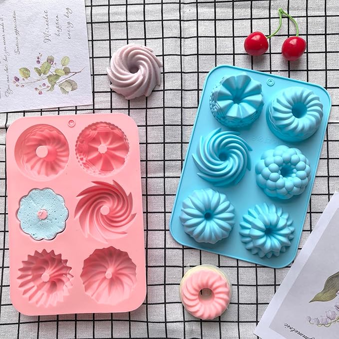3pcs Silicone Donut Baking Molds,Multicolor Doughnut Pans,6-Cavity Designs Donut Flower And Swirl Shaped,Suitable for Crafting Delectable Desserts