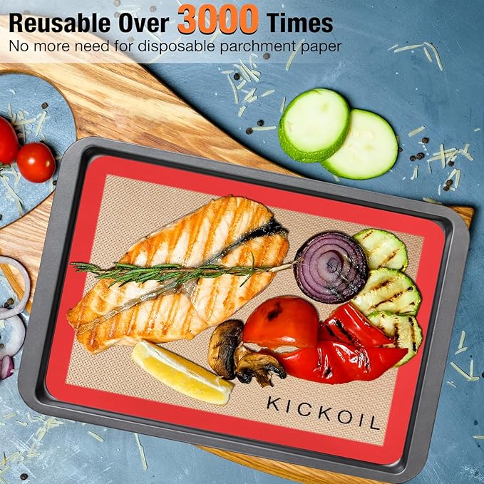 Silicone Baking Mat Large Baking Mat Set of 3, 2 Half Sheets 16.5" x 11.6" +1 Quarter Sheet,Reusable Non-Stick Food Safe Bakeware Liners for Cookies, Macarons, Bread Pastry Keep Oven Pans Clean