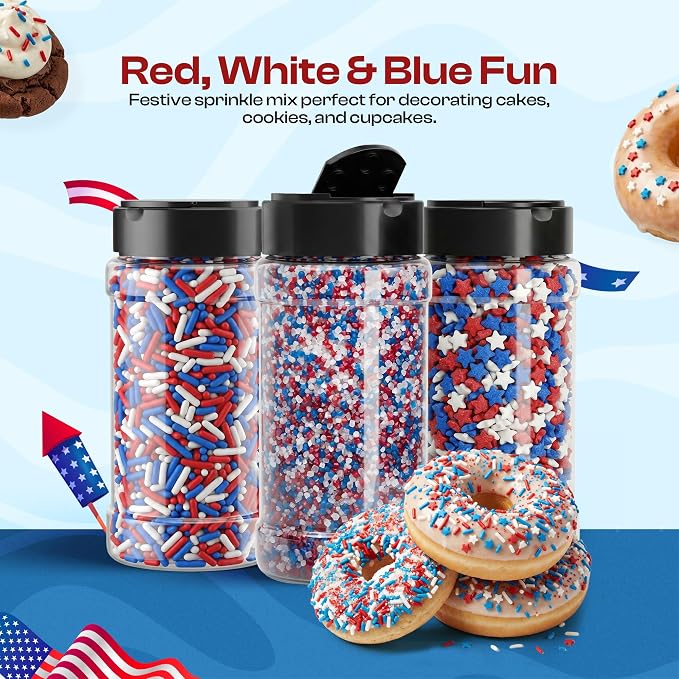 NY Spice Shop Red White & Blue Sprinkles - 3 Pack Patriotic Sprinkles (Each 4 Ounce)