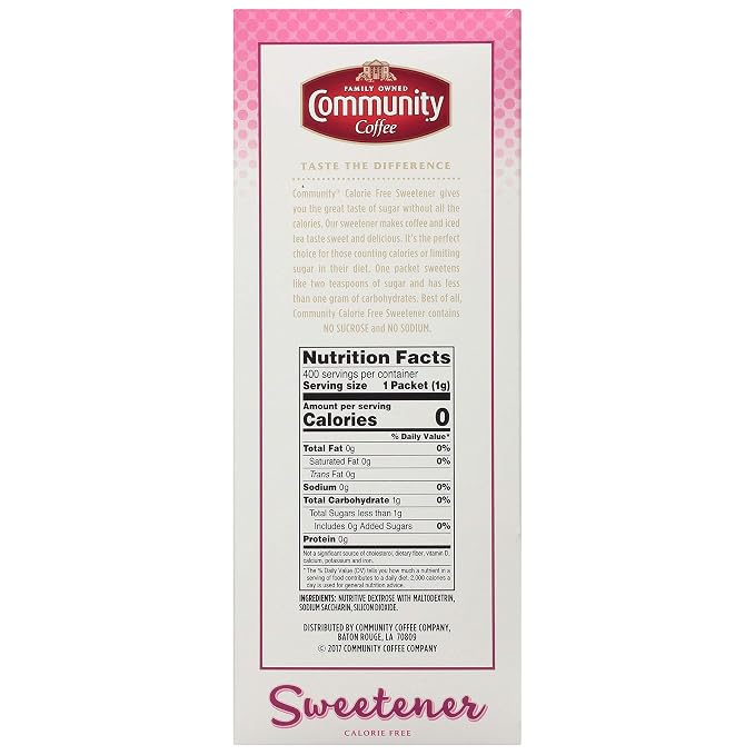 Community Coffee Pink Sweetener Packets, 1600 Count, 400 Count (Pack of 4)