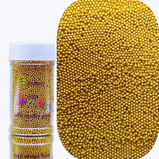 SE Si&Moos Nonpareil Sprinkles, 2mm Gold Mini Edible Pearls Gold Sprinkles for Cake Decorating Christmas Cookie Decorations Wedding Baby Shower Party Christmas Holiday Supplies 3.5 OZ
