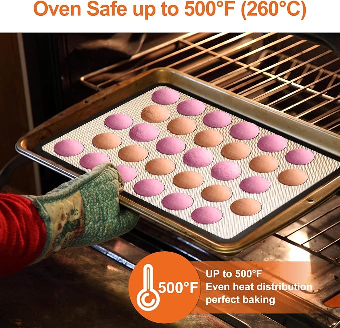 HOOMIL Macaron Silicone Baking Mats, 18"x13", Non-Stick, Reusable, Food Safe, Commercial Half Sheet Size Silicone Mat, Pack of 2