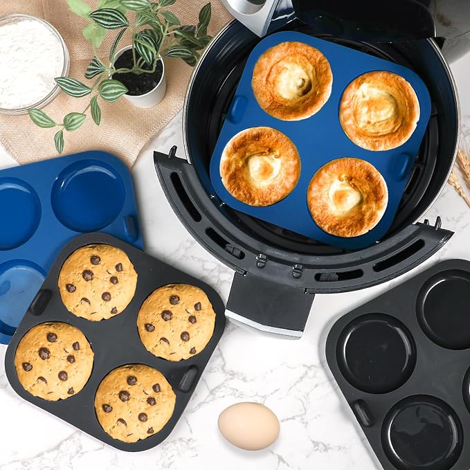 Webake Air Fryer Yorkshire Pudding Pan for Baking, Nonstick Silicone Yorkshire Pudding Tin with Handle, BPA Free Set of 4