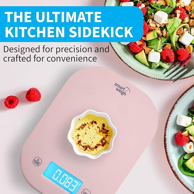 Food Scale, 11lb Pink Digital Kitchen Scale with LCD Display and Tare Function, 1g/0.1oz Precision, Weight Grams and Ounces for Baking, Cooking, Meal Prep and Weight Loss - Smart Weigh