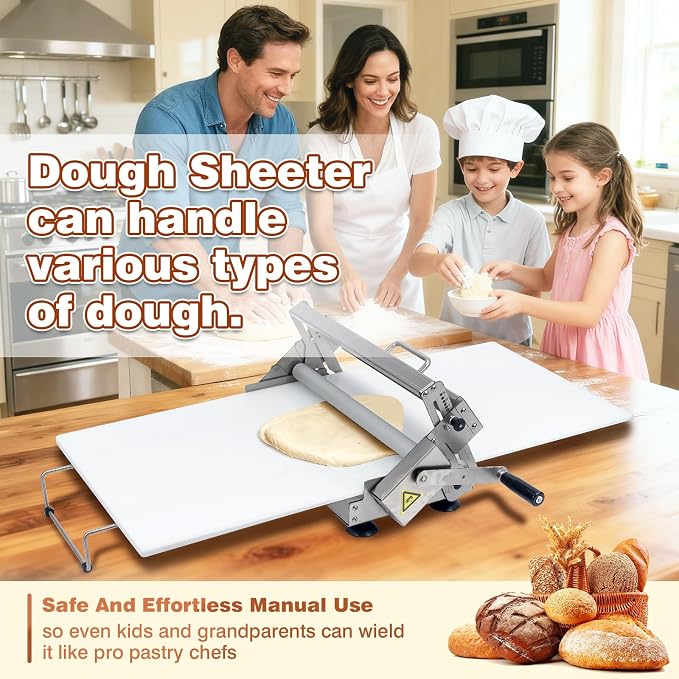 40.9''x15.5" Folding Dough Sheeter with Sheeter Board Portable Manual Dough Roller Machine Stainless Steel Sheeter Thickness Adjustable for Pizza Dough, Puff Pastry Dough (Silver 1)