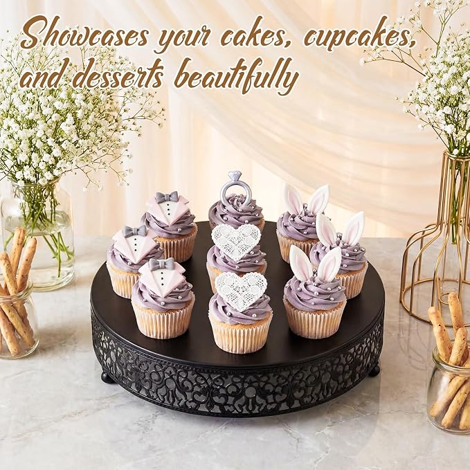 Wenqik 12 Inch Black Cake Stand Set Metal Round Cupcake Dessert Stand with Cake Cutting, Spatula Wedding Cupcake Pastry Display Candy Holder Display for Wedding Party Birthday Baby Shower(Classic)