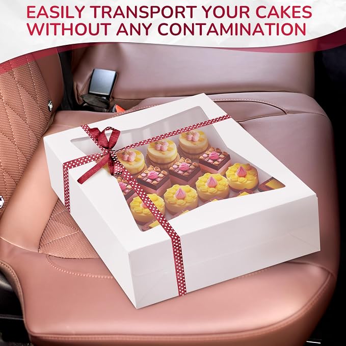 10 Pcs Cake Box with Window 19x14 – Rectangular Half Sheet Cake Box Glossy Finish – Bakery Boxes for Cakes, Cupcakes and Pastries – Cardboard Packaging for Transport, Storage and Dessert Presentation