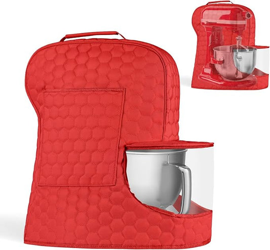 Stand Mixer Dust Cover Compatible with KitchenAid Mixer - Storage Bag for 6/7/8 Quart Bowl Lift with Pockets for Accessories and Attachments(Red,Fits for 6-8 Quart）