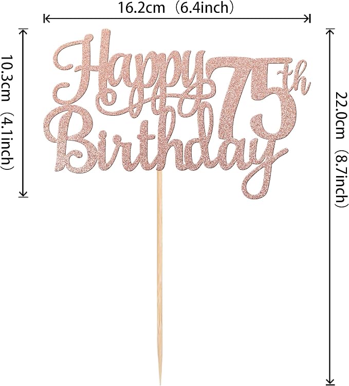 1 PCS Happy 75th Birthday Cake Topper Glitter Cheers to 75 Years Birthday Cake Pick 75 Fabulous Cake Decoration for Happy 75th Birthday Theme Party Decorations Supplies Rose Gold