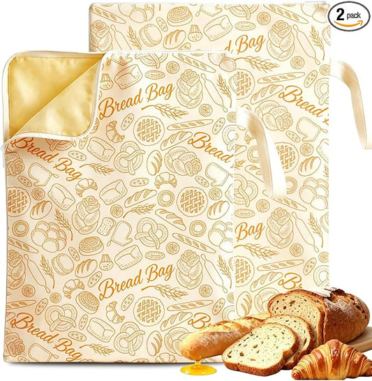 2PCS Zipper Reusable Beeswax Bread Bags 13"x17" Homemade Bread Bag | Breathable Bees Wax Bread Bag with Wide Zipper, Freezer Safe Beeswax Bags for Bread, Homemade Bread Storage