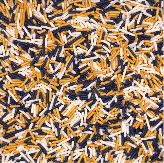 NCS Navy Blue, Gold & White Jimmies Edible Sprinkles – Cupcake, Cake & Cookie Decorations, 7 oz