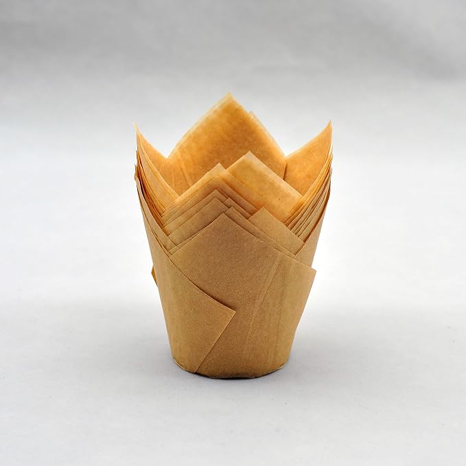 QLSmypkg Large Muffin Greaseproof paper Baking cupcake cups Case of 500 pcs, 2-1/4" x 4" Natural Tulip Baking Cup (Large size)(500, Natural)