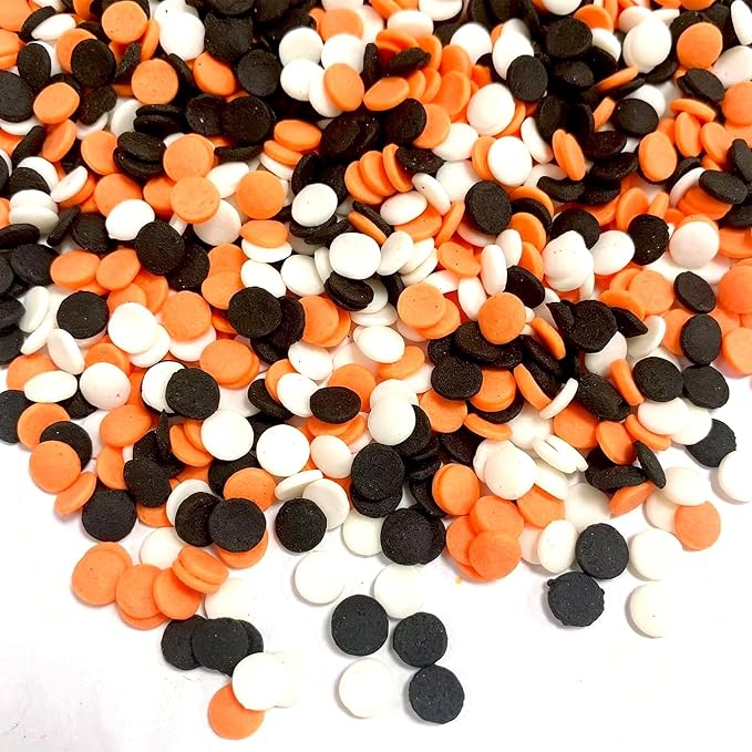 Sentovac Halloween Round Confetti Sprinkles Edible Orange Black White Sprinkle for Cake Decorating Candy Cupcake Cookie Baking Ice Cream Dessert Halloween Christmas Holiday Decorations