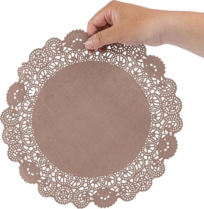 Restaurantware-Pastry Tek 12 x 12 Inch Paper Lace Doilies, 4000 Disposable Table Doilies - Elegant Lace Finish, Long Lasting, Brown Paper Placemat, for Pastries, Cupcakes, Desserts
