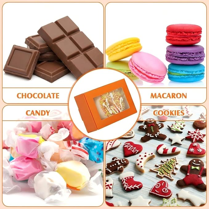 Zonon 30 Pcs Soap Boxes for Homemade Packaging, Mini Kraft Boxes with Window for Bakery Candy Soap Making Gift Packaging, 3.7x2.6x1.4 Inch (Orange)